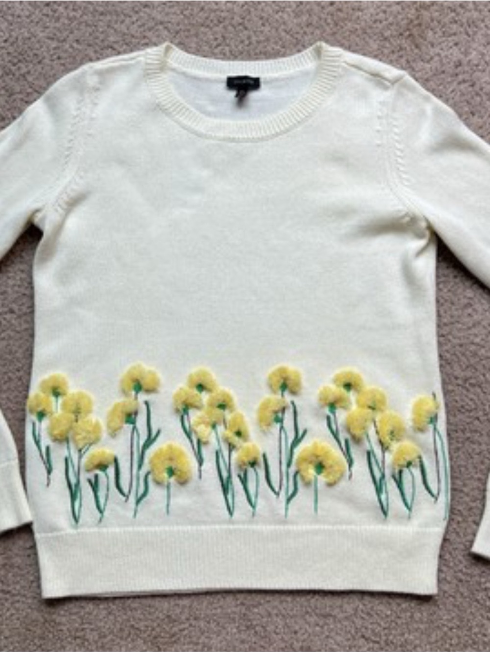 Talbots Cream Crewneck Sweater with Yellow Florals